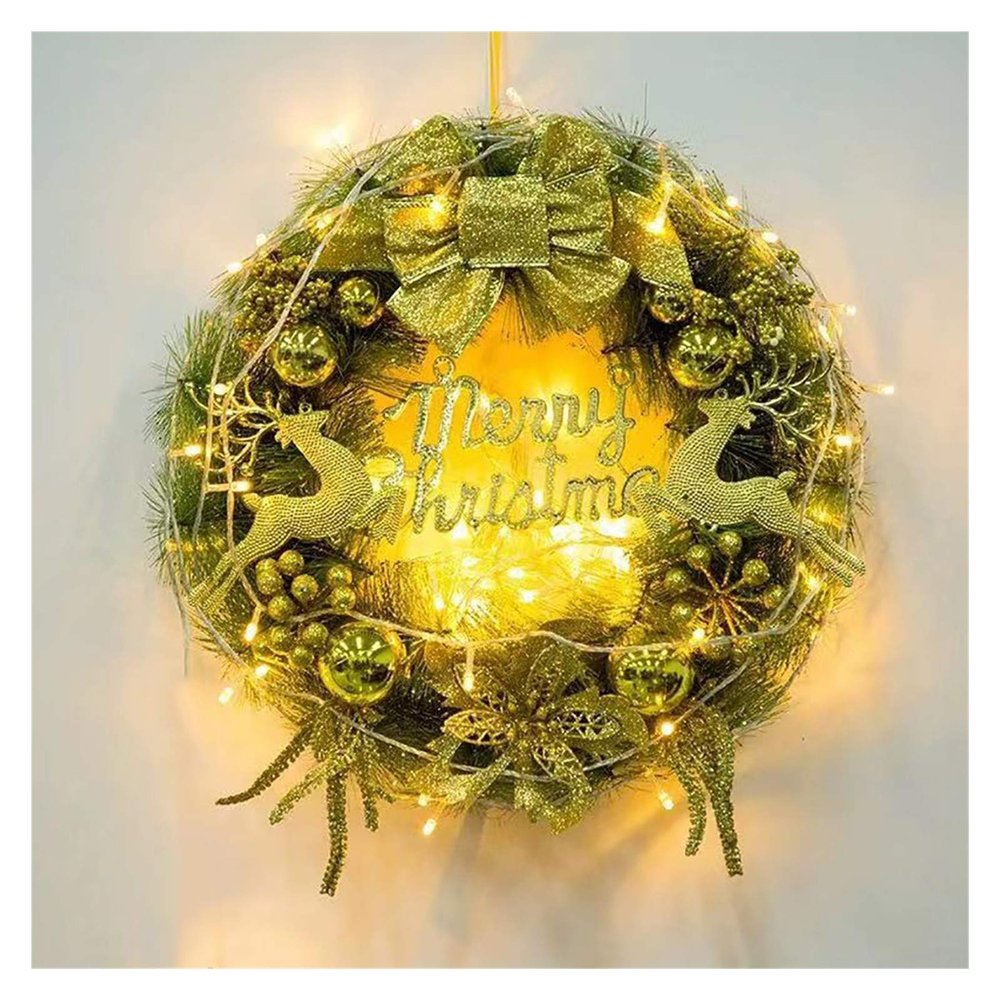 MESURG 16" Prelit Christmas Wreath Decor for Front Door,Christmas Wreath with Lights Winter Wreath,Outdoor Lighted Christmas Wreaths,Artificial Christmas Decoration Door Hangings Wreath