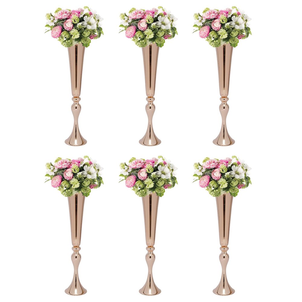 6Pcs Metal Flowers Vase for Wedding Reception, 56.5cm/22.2" Tall Wedding Centerpieces Vase, Table Decor Centrepiece, Gold Vases Flower Stand for Party Birthday (6Pcs,13 * 56.5cm/5.1 * 22.2in)