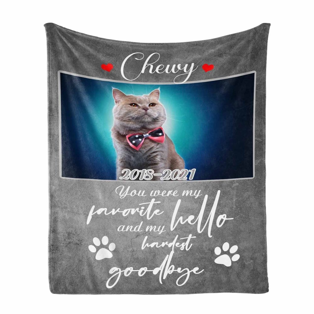 Custom Cat Portrait Blanket Personalized Pet Name/Photo/Date Blanket Customized Memorial Blanket Gift for Pet Lover - Soft Throw Blanket 60"x80"
