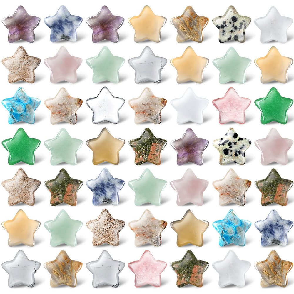 Nuenen 50 Pcs Mother's Day Star Shaped Crystals Bulk, 0.8 Inch Mini Polished Gemstones Assortment, Pocket Worry Stones for Chakra Reiki Healing, Jewelry Making Gift(Lovely)