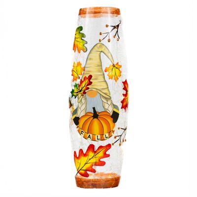 A Cheerful Giver Fall Gnome Crackle Glass Vase - Christmas Holiday Flower Vase - Seasonal Home Table Top Dcor
