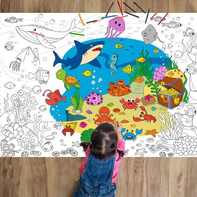 Under The Sea Giant Coloring Poster for Kids Large Coloring Tablecloth Summer Ocean Roll Paper Books Sheets Page Huge Table Art Crafts for Wall Classroom Home Gift Birthday Party Supplies Decoration