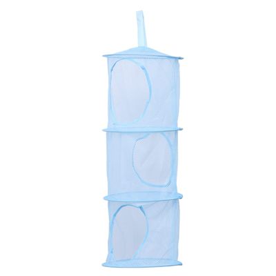 Zerodeko Stuffed Animals Stuffed Animal Storage Mesh Hanging Storage Space Saver Bags Organizer Foldable Organizer 3 Compartments Net Basket for Kids Room Bathroom Blue Plush