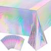 12 Pack Iridescence Plastic Tablecloths Shiny Disposable Laser Rectangle Table Covers Holographic Foil Tablecloth Iridescent Party Decoration Birthday Bridal Wedding Christmas 54" x 108"(Laser) view 1