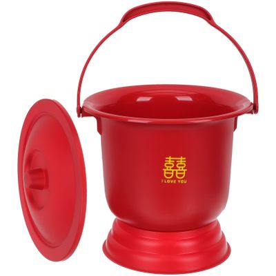 Zerodeko Toilet Tank Riser Wedding Chamber Pots with Lid Handle Plastic Spittoon Urine Pots Urinal Chamber Pot Urine Bucket Wedding 40X26cm (Red) Portable Portable Portable Toilet