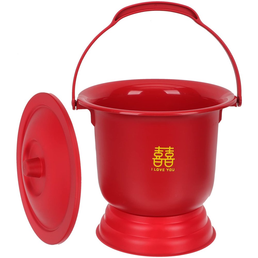 Zerodeko Toilet Tank Riser Wedding Chamber Pots with Lid Handle Plastic Spittoon Urine Pots Urinal Chamber Pot Urine Bucket Wedding 40X26cm (Red) Portable Portable Portable Toilet