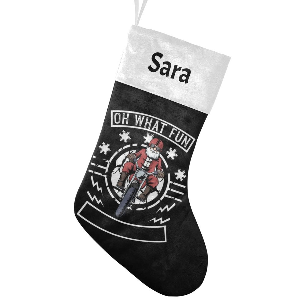 CUXWEOT Personalized Santa Claus Motorcycle Christmas Stocking Customize Name Xmas Socks for Family Holiday Decorations Gift 17.52 x 7.87 Inch
