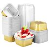 EUSOAR Mini Baking Cups, 5oz 100pcs Gold Aluminum Foil Dessert Cups Ramekins with Lids Cake Pan Tin for Creme Brulee Pudding Pie Cheese, Cupcake Liners for Wedding Christmas Party view 1