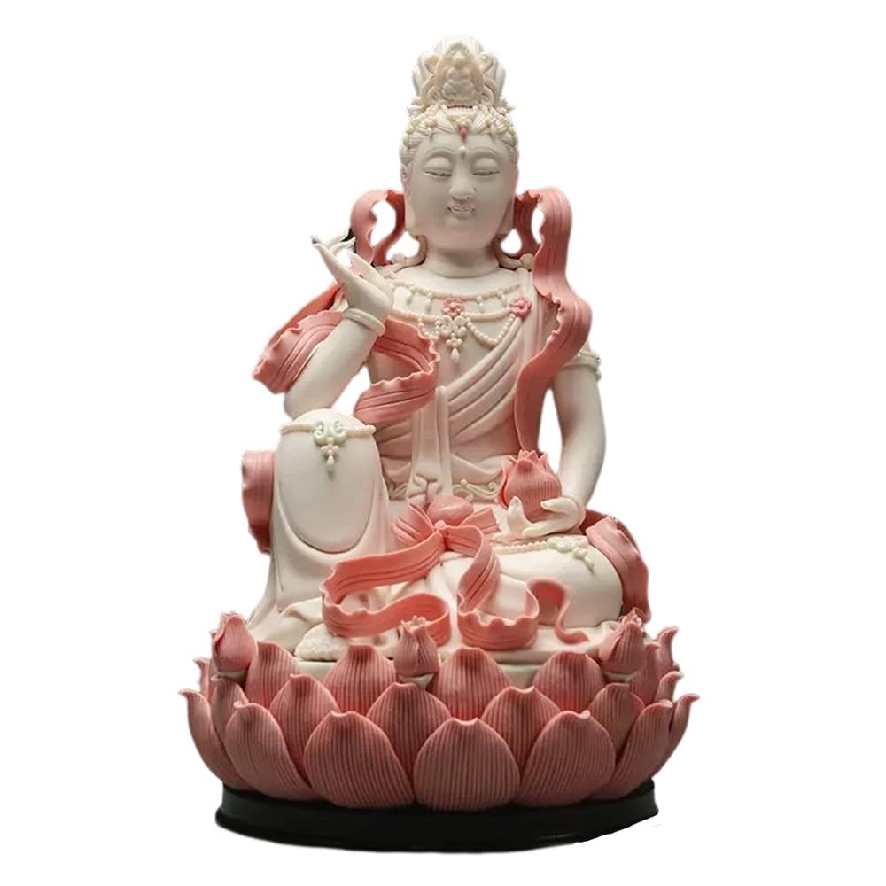 ZCBYBT 26Cm High Pink Guanyin Bodhisattva Statue Ceramic Buddha Statue Zen Decorative Meditation Room Decoration