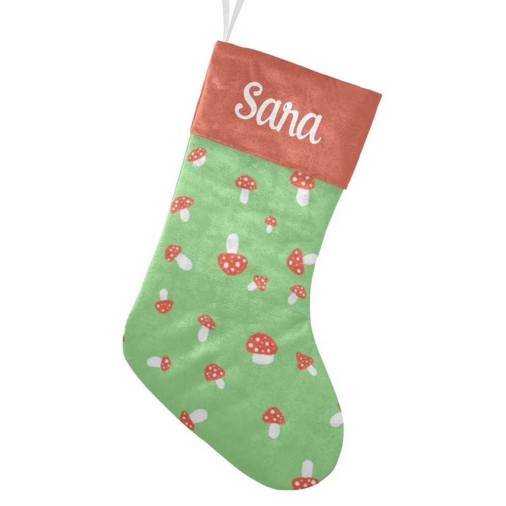 CUXWEOT Personalized Cute Mushroom Christmas Stocking Customize Name Xmas Socks for Family Holiday Decorations Gift 17.52 x 7.87 Inch