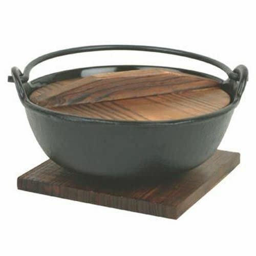ARC-POWER For Asian Japanese Nabemono Cast Iron Noodle Stew Bowl Pot with Wooden Lid