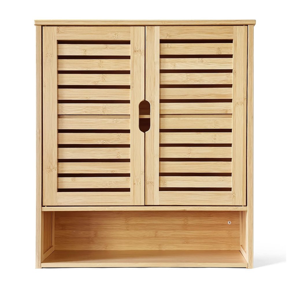 DRDINGRUI Bamboo Cabinet, Wall Mount Cabinet for Bathroom, Medicine Cabinet with Shelf