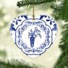 Chinese Classical Style Blue and White Porcelain Print Pattern Heart Ornament Xmas Tree Decoration Flat Ceramic Christmas Ornament Double Sided Holiday Collectible Present Gift for Friends Family view 1