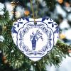 Chinese Classical Style Blue and White Porcelain Print Pattern Heart Ornament Xmas Tree Decoration Flat Ceramic Christmas Ornament Double Sided Holiday Collectible Present Gift for Friends Family view 3
