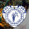 Chinese Classical Style Blue and White Porcelain Print Pattern Heart Ornament Xmas Tree Decoration Flat Ceramic Christmas Ornament Double Sided Holiday Collectible Present Gift for Friends Family view 4
