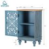 MFSTUDIO Small Accent Storage Cabinet with 1 Door, Farmhouse Hollow-Carved Floral Distressed Decorative Wood Cabinet Nightstand Side Table Sofa Table for Living Room, 13.8" Dx18.9 Wx31.5 H, Blue view 2