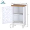 MFSTUDIO Small Accent Storage Cabinet with 1 Door, Farmhouse Hollow-Carved Floral Distressed Decorative Wood Cabinet Nightstand Side Table Sofa Table for Living Room, 13.8" Dx18.9 Wx31.5 H, White view 2