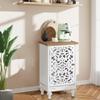 MFSTUDIO Small Accent Storage Cabinet with 1 Door, Farmhouse Hollow-Carved Floral Distressed Decorative Wood Cabinet Nightstand Side Table Sofa Table for Living Room, 13.8" Dx18.9 Wx31.5 H, White view 3