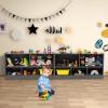 HONEY JOY Kids Toy Storage Organizer, 5-Section Storage Daycare Shelf for Preschool, Children 2-Tier Open Wooden Display Book Shelf Organizer for Classroom, Playroom & Nursery, Kindergarten(Dark Gray) view 2
