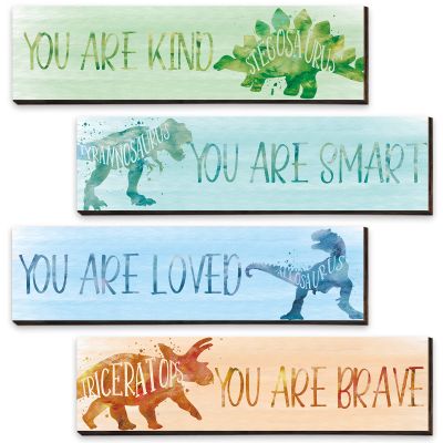 Yalikop 4 Pcs Dinosaur Room Decor for Boys, Inspirational Posters Wall Plaque for Kids Bedroom Nursery Classroom Dinosaur Prints Wall Art Decor(Cool Colors,16 x 5 Inch)