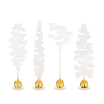 Boucquillon & Maaoui Set of Four Place Markers in Steel Coloured with epoxy Resin, White with Magnet in Porcelain, One Size