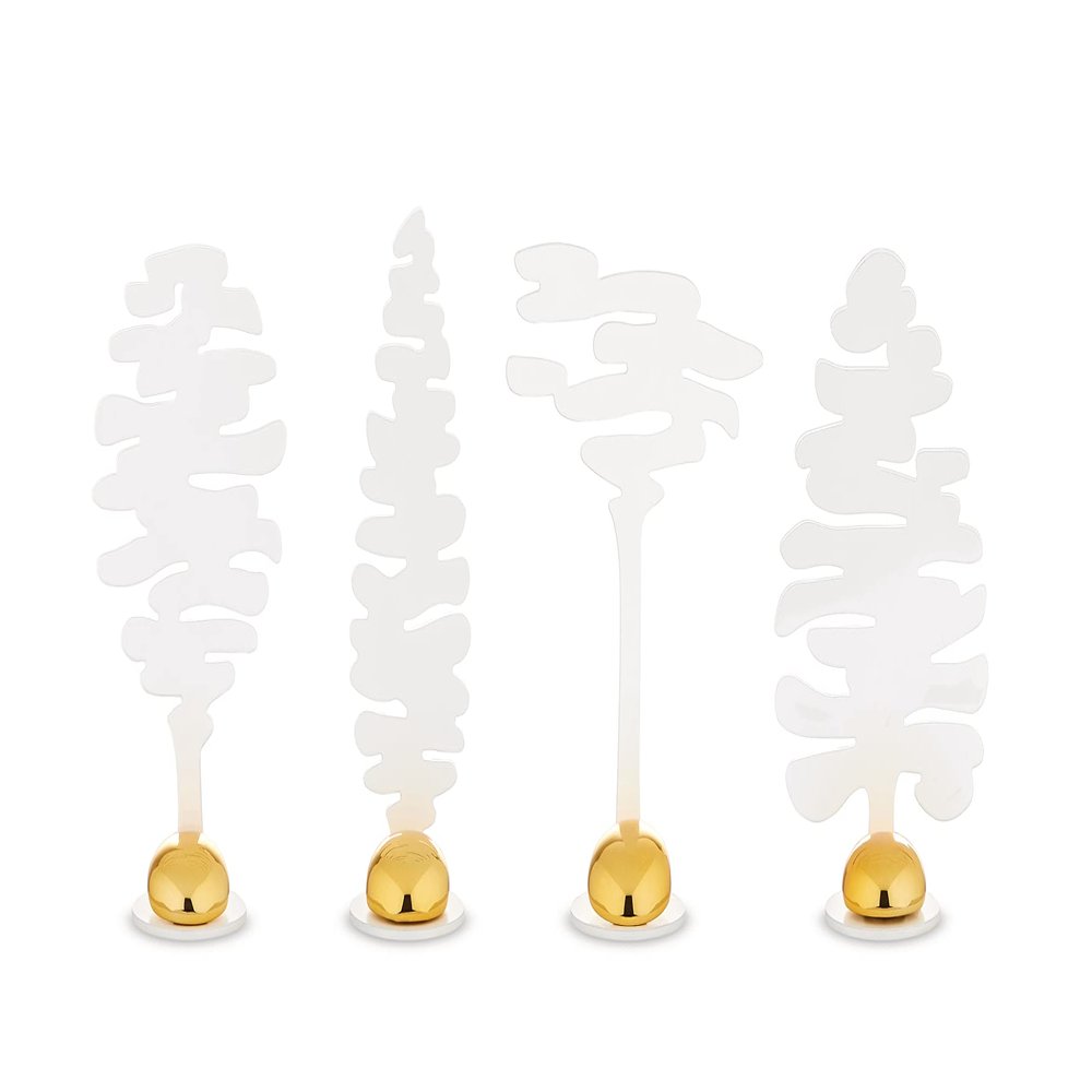 Boucquillon & Maaoui Set of Four Place Markers in Steel Coloured with epoxy Resin, White with Magnet in Porcelain, One Size