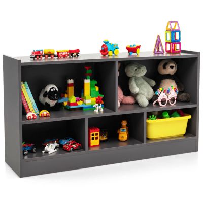 Costzon Toy Storage Organizer for Kids, 5-Section School Classroom Storage for Organizing Books Toys, Wooden Kids Bookshelf Daycare Furniture for Preschool, Playroom, Nursery, Kindergarten (Dark Gray)