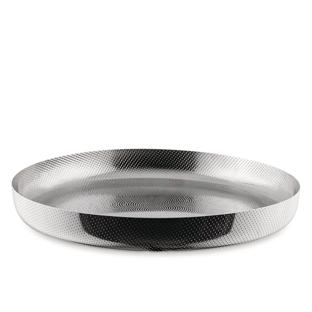 Alessi Extra Ordinary Texture JM14/35 T - Minimal Design Round Tray in 18/10 Stainless Steel with Decorations, Granulated in Relief, 35 cm