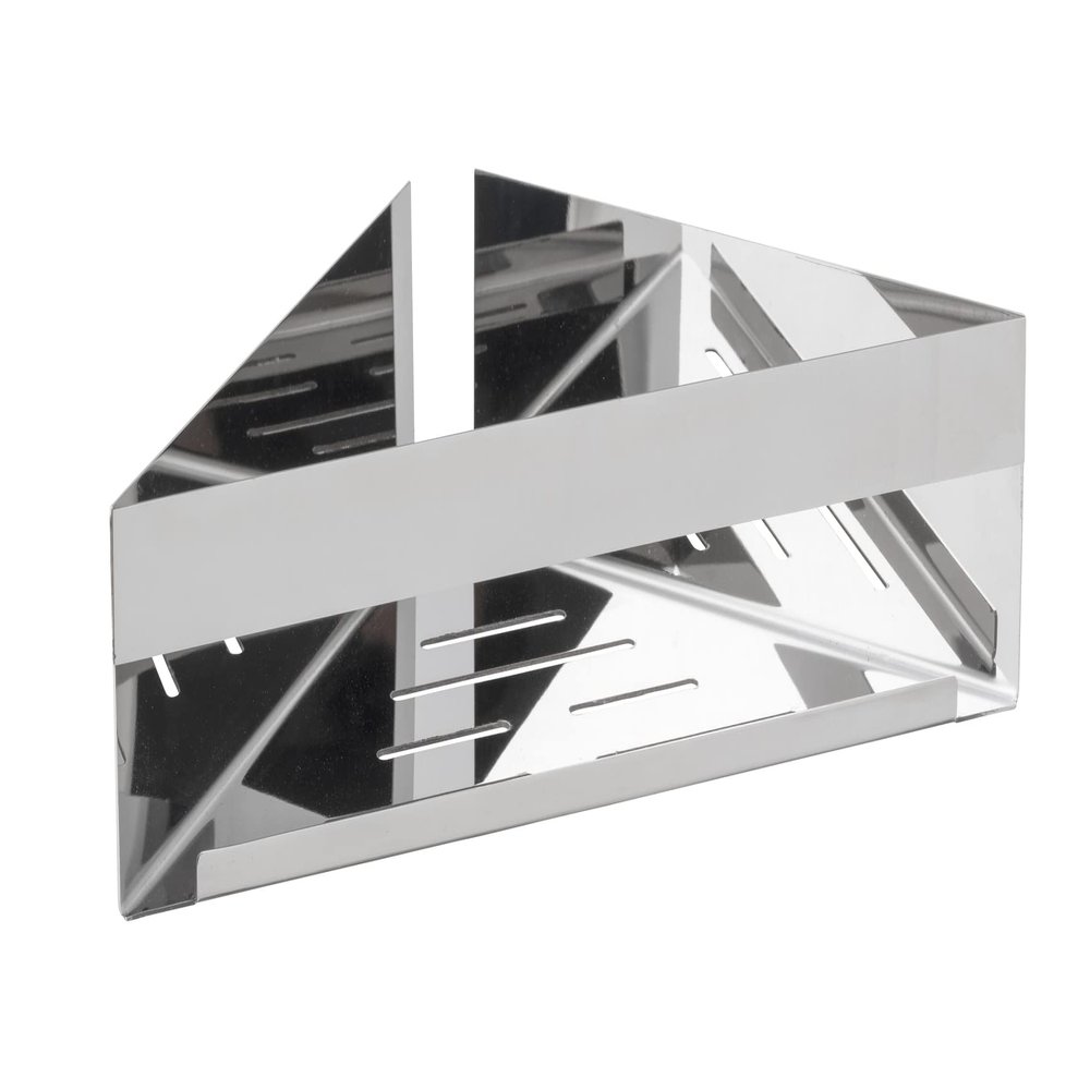 WENKO Turbo-Loc Genova Shine Corner Shelf, Bathroom Shelf Made of Stainless Steel for Attaching without Drilling with Adhesive Pad System, Space-Saving Storage of Care Products, 36 x 8 x 17 cm, Glossy