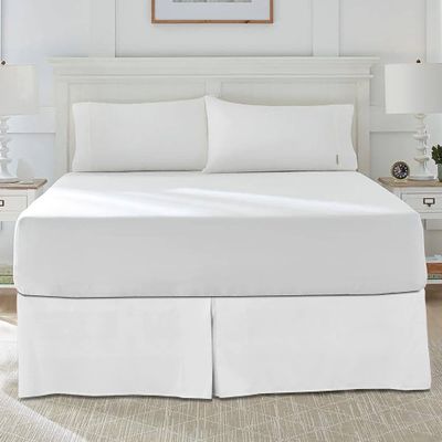 BLC White Twin Bed Skirt, 14 Inch Tailored Drop, Premium Quality Microfiber, Pleated Split Corner Bed Skirt, Easy Fit with All Around Coverage, Machine Washable, Wrinkle Free and Fade Resistant