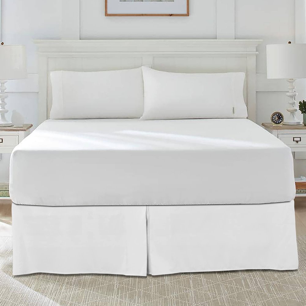 BLC White Twin Bed Skirt, 14 Inch Tailored Drop, Premium Quality Microfiber, Pleated Split Corner Bed Skirt, Easy Fit with All Around Coverage, Machine Washable, Wrinkle Free and Fade Resistant