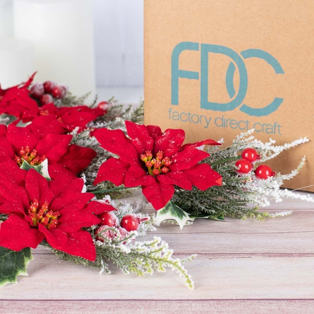 Factory Direct Craft Set of 12 Artificial Poinsettia and Holly Christmas Picks - Poinsettia Blooms for Christmas Trees and Holiday Decorations (5" Blooms)
