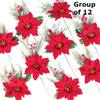 Factory Direct Craft Set of 12 Artificial Poinsettia and Holly Christmas Picks - Poinsettia Blooms for Christmas Trees and Holiday Decorations (5" Blooms) view 4
