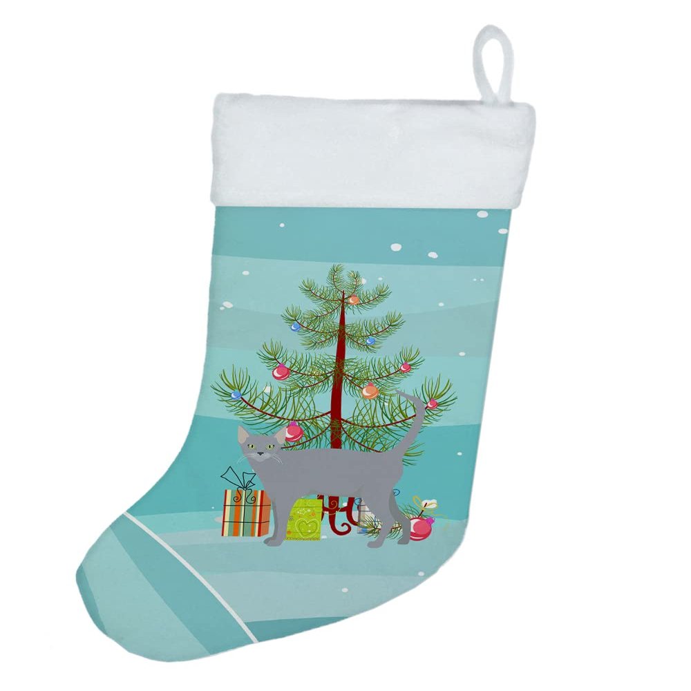 Caroline's Treasures CK4695CS Russian Blue #1 Cat Merry Christmas Christmas Stocking Fireplace Hanging Stockings Christmas Season Party Decor Family Holiday Decorations