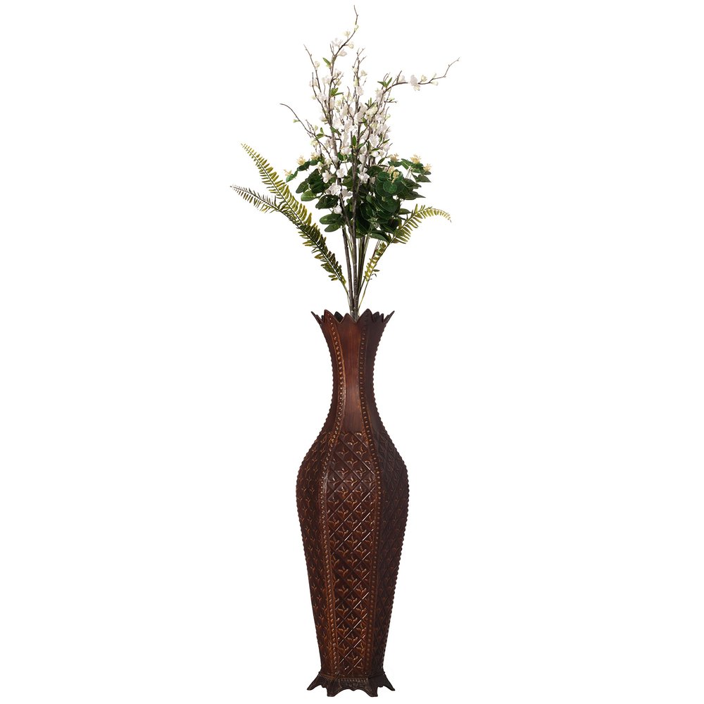34-Inch Brown Metal Floor Vase: Elegant Centerpiece Home Decor, Dried Flower, Artificial Flower, Living Room Decoration, Bedroom Decoration, Tall Vase, Contemporary Interior Design