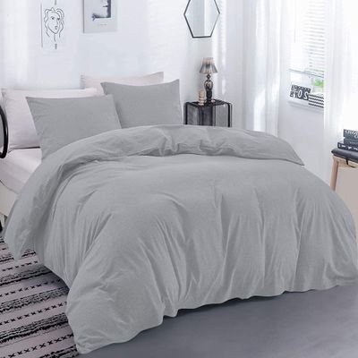British-Linen Luxury 100% Egyptian Cotton Duvet Cover 3 Piece Set with Zipper Closure - 1 Zipper Duvet Cover and 2 Pillowcase - 400 TC, Breatheable & Warm - Light Grey Solid, Twin Size.
