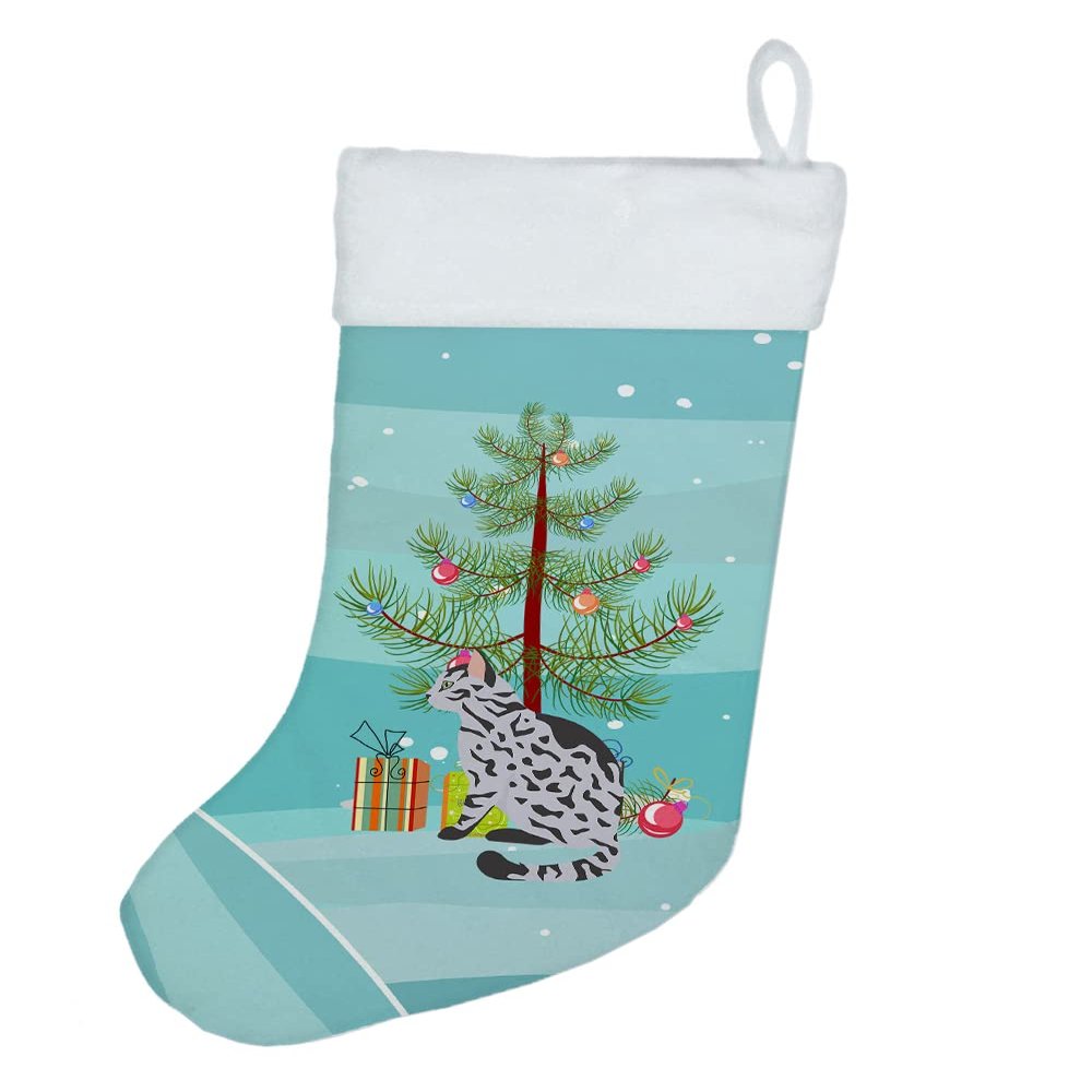 Caroline's Treasures CK4791CS Serengeti Cat Merry Christmas Christmas Stocking Fireplace Hanging Stockings Christmas Season Party Decor Family Holiday Decorations