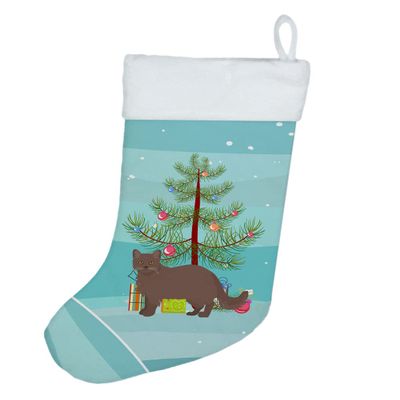 Caroline's Treasures CK4737CS York Chocolate #1 Cat Merry Christmas Christmas Stocking Fireplace Hanging Stockings Christmas Season Party Decor Family Holiday Decorations