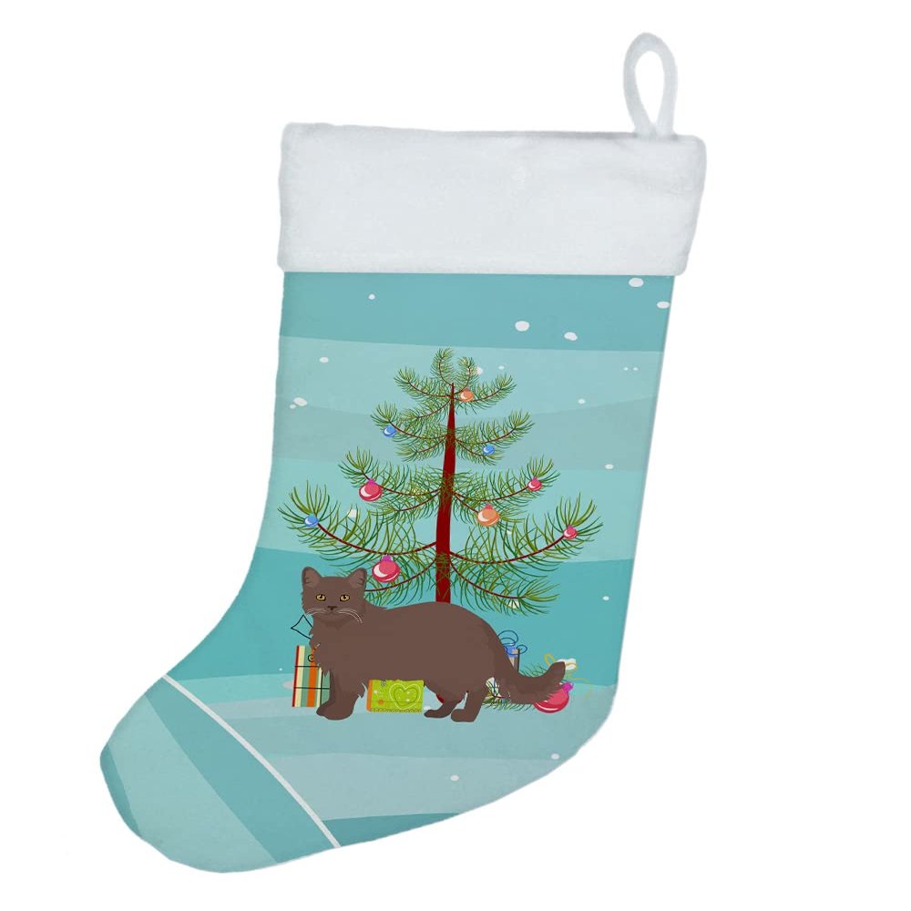 Caroline's Treasures CK4737CS York Chocolate #1 Cat Merry Christmas Christmas Stocking Fireplace Hanging Stockings Christmas Season Party Decor Family Holiday Decorations