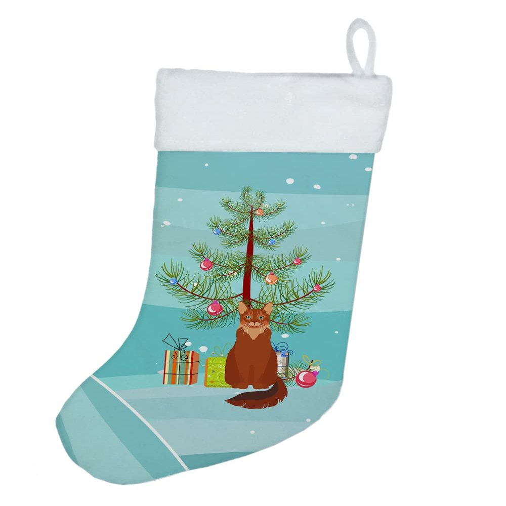 Caroline's Treasures CK4799CS Somali Cat Merry Christmas Christmas Stocking Fireplace Hanging Stockings Christmas Season Party Decor Family Holiday Decorations