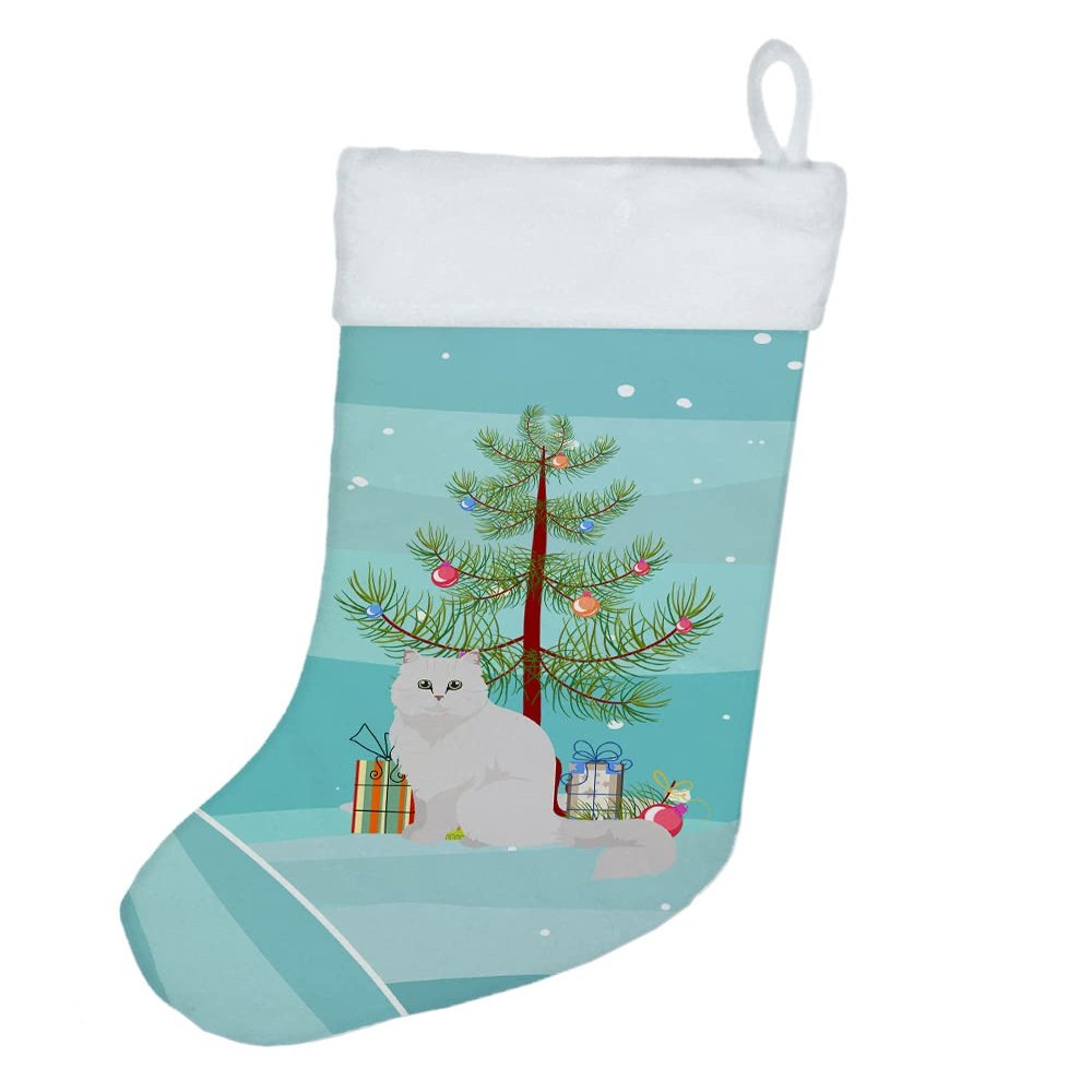 Caroline's Treasures CK4758CS Chinchilla Persian Longhair Cat Merry Christmas Christmas Stocking Fireplace Hanging Stockings Christmas Season Party Decor Family Holiday Decorations