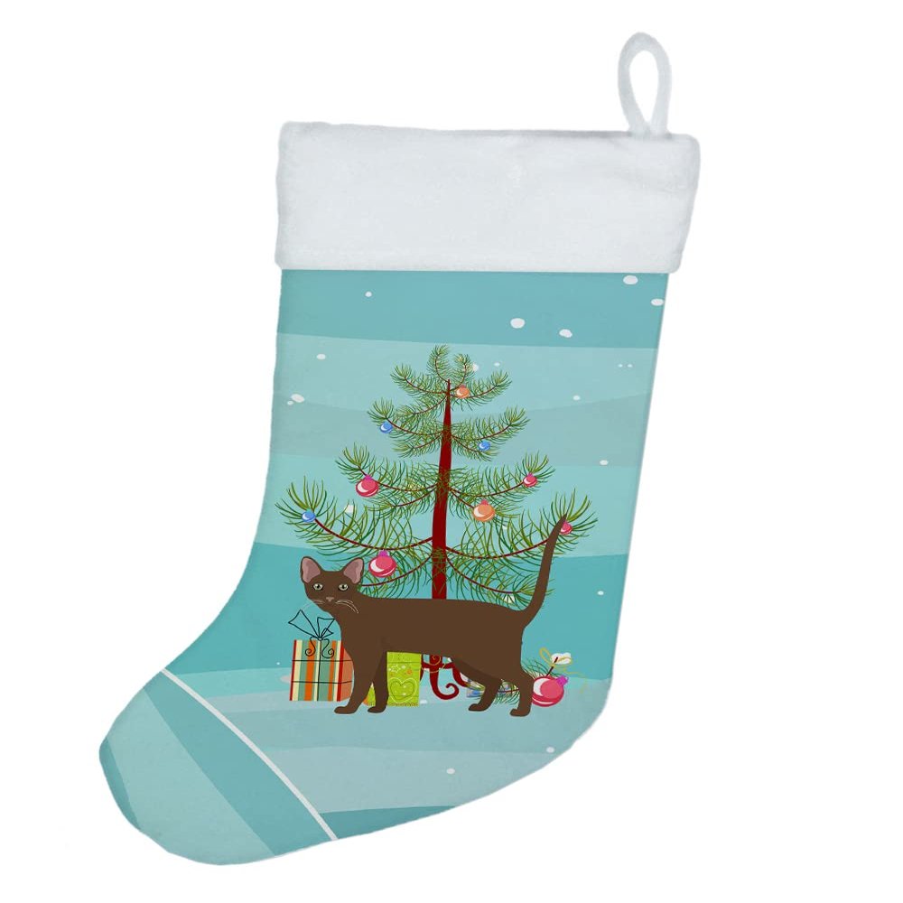 Caroline's Treasures CK4629CS Havana Brown Cat Merry Christmas Christmas Stocking Fireplace Hanging Stockings Christmas Season Party Decor Family Holiday Decorations