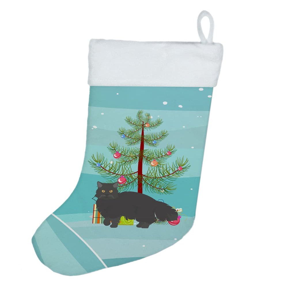 Caroline's Treasures CK4680CS Black Persian Traditional Cat Merry Christmas Christmas Stocking Fireplace Hanging Stockings Christmas Season Party Decor Family Holiday Decorations