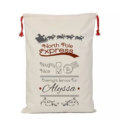 Personalized North Pole Mail Express Delivery Bag | Custom Santa Sack Gift Bag | Choose Your Design (Santa Sleigh Express)