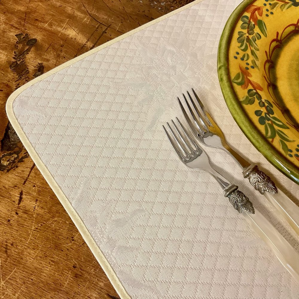 Amelie Michel Luxury French Jacquard Placemat in BB Soleil, Ivory | Stain Resistant, Easy-Care, Machine Washable | Fabric Made in France | Single Placemat