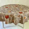 Amelie Michel Luxury French Cotton Print Tablecloth in Ceylan Floral, Taupe and Orange |Machine Washable Fabric Made in France [90" Round] view 1