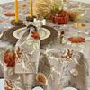 Amelie Michel Luxury French Cotton Print Tablecloth in Ceylan Floral, Taupe and Orange |Machine Washable Fabric Made in France [90" Round] view 3