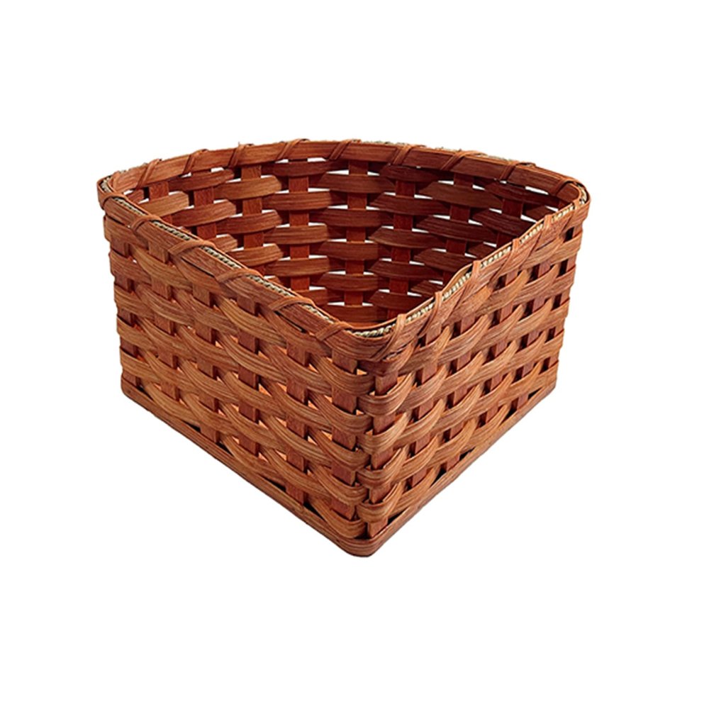 Amish Corner Storage Handmade Solid Oak Woven Wicker Basket (MEDIUM)