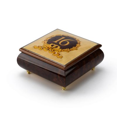 30 Note Sweet 16 Centered in Gold Wreath Music Jewelry Box - Moscow Nights