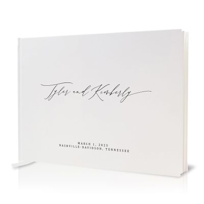 MUUJEE Personalized Guestbook in Eggshell - Premium Custom Modern Guest Book for Wedding Reception, Birthday Party or Events w/Bookmark Blank Pages for Signing 11.5 x 8.5 inches
